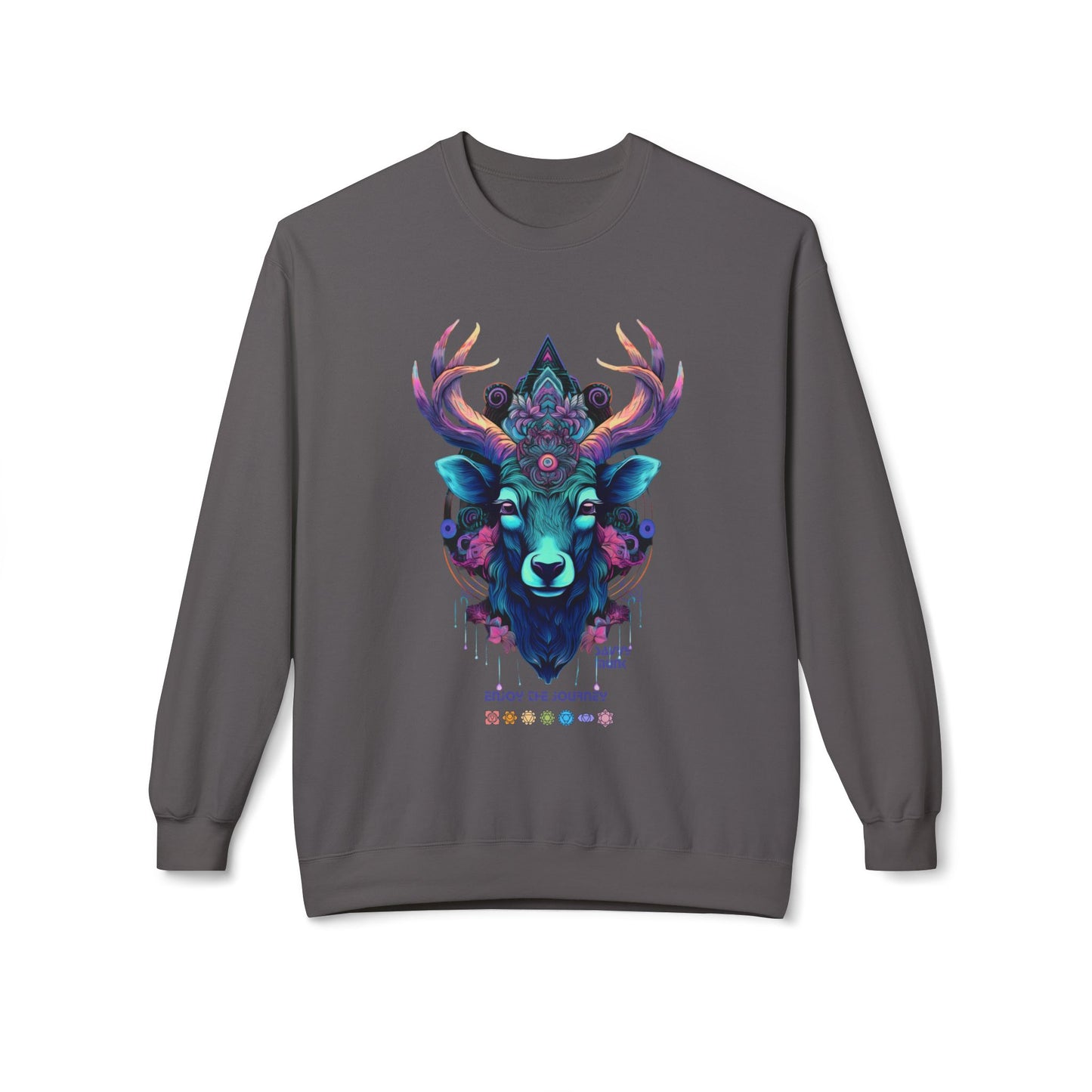 Tranquility Deer - Unisex Fleece Crewneck Sweatshirt, Bohemian Style, Cozy Gift, Nature Lover Apparel, Fall Fashion, Art Sweatshirt