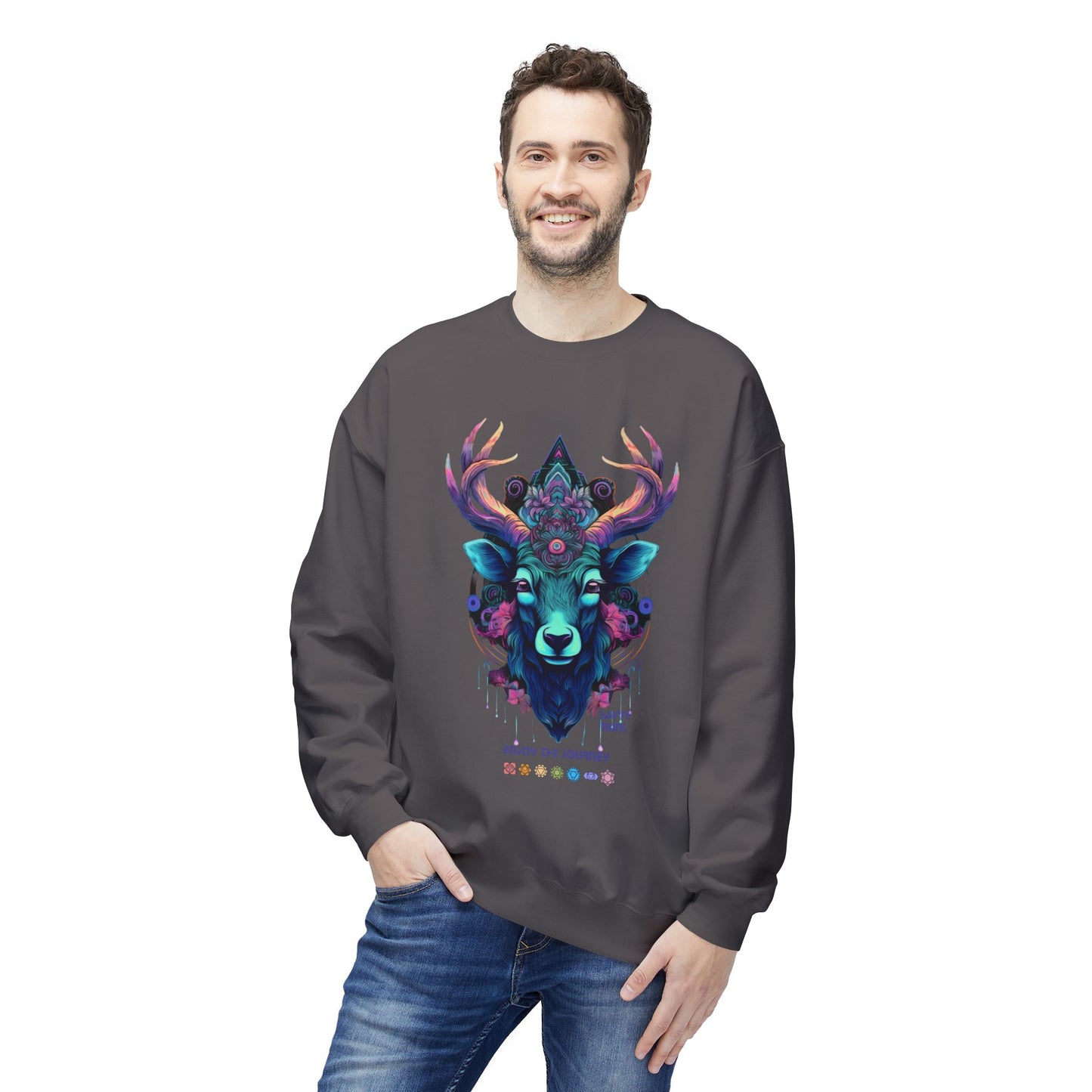 Tranquility Deer - Unisex Fleece Crewneck Sweatshirt, Bohemian Style, Cozy Gift, Nature Lover Apparel, Fall Fashion, Art Sweatshirt