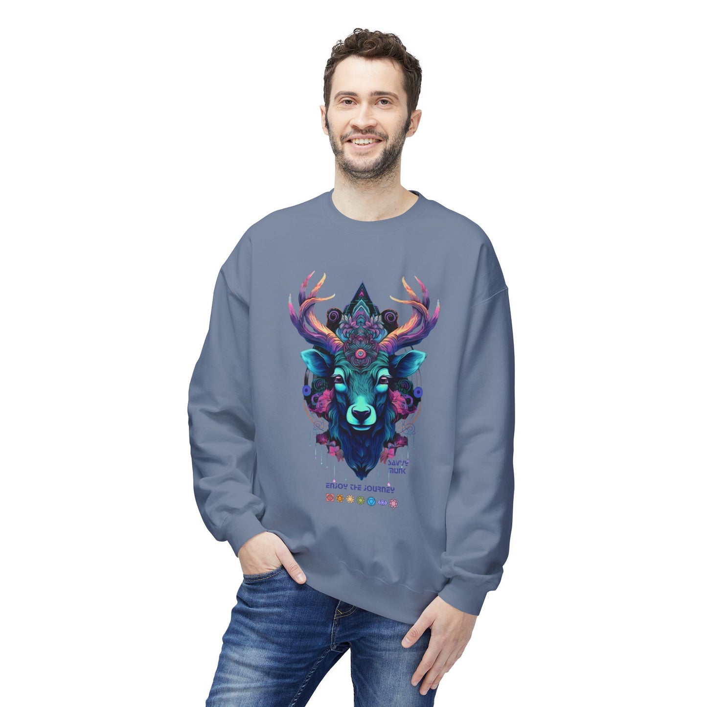 Tranquility Deer - Unisex Fleece Crewneck Sweatshirt, Bohemian Style, Cozy Gift, Nature Lover Apparel, Fall Fashion, Art Sweatshirt