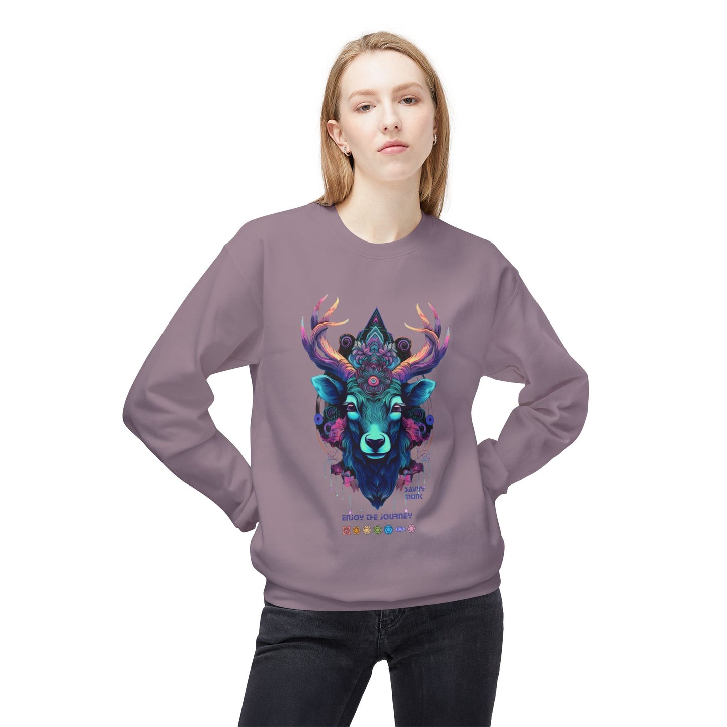 Tranquility Deer - Unisex Fleece Crewneck Sweatshirt, Bohemian Style, Cozy Gift, Nature Lover Apparel, Fall Fashion, Art Sweatshirt