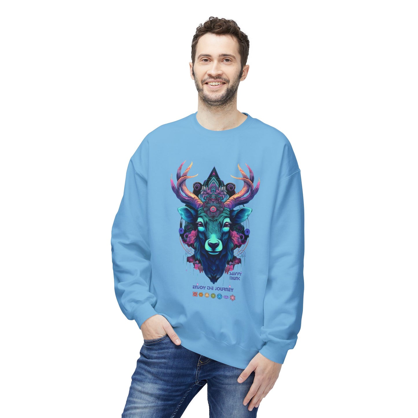 Tranquility Deer - Unisex Fleece Crewneck Sweatshirt, Bohemian Style, Cozy Gift, Nature Lover Apparel, Fall Fashion, Art Sweatshirt