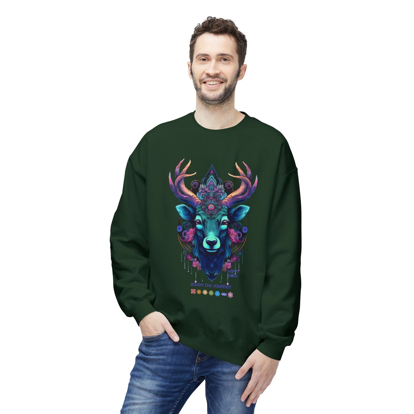 Tranquility Deer - Unisex Fleece Crewneck Sweatshirt, Bohemian Style, Cozy Gift, Nature Lover Apparel, Fall Fashion, Art Sweatshirt
