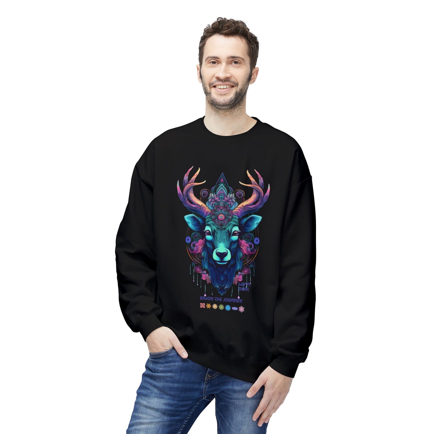 Tranquility Deer - Unisex Fleece Crewneck Sweatshirt, Bohemian Style, Cozy Gift, Nature Lover Apparel, Fall Fashion, Art Sweatshirt