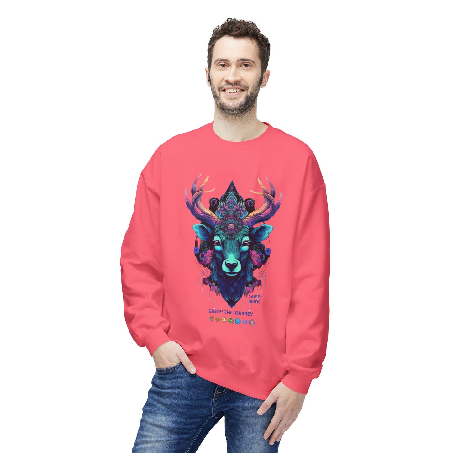 Tranquility Deer - Unisex Fleece Crewneck Sweatshirt, Bohemian Style, Cozy Gift, Nature Lover Apparel, Fall Fashion, Art Sweatshirt