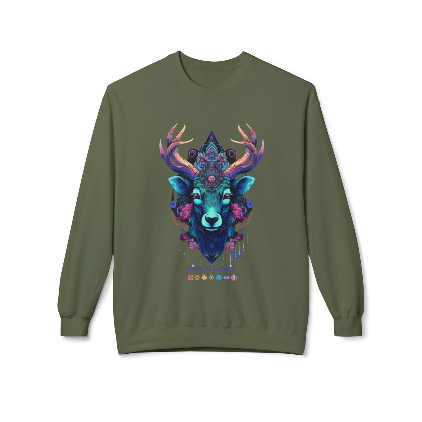 Tranquility Deer - Unisex Fleece Crewneck Sweatshirt, Bohemian Style, Cozy Gift, Nature Lover Apparel, Fall Fashion, Art Sweatshirt