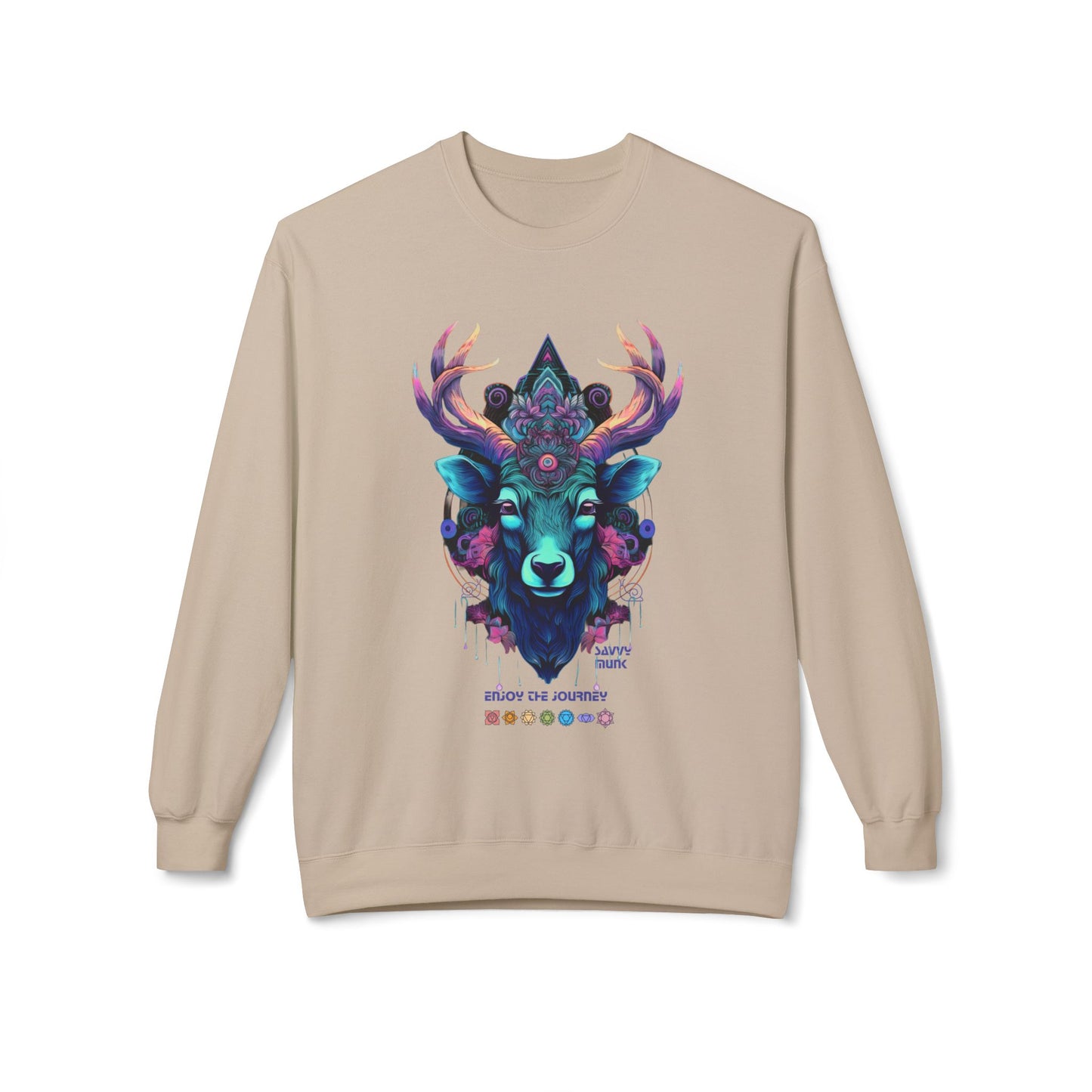 Tranquility Deer - Unisex Fleece Crewneck Sweatshirt, Bohemian Style, Cozy Gift, Nature Lover Apparel, Fall Fashion, Art Sweatshirt