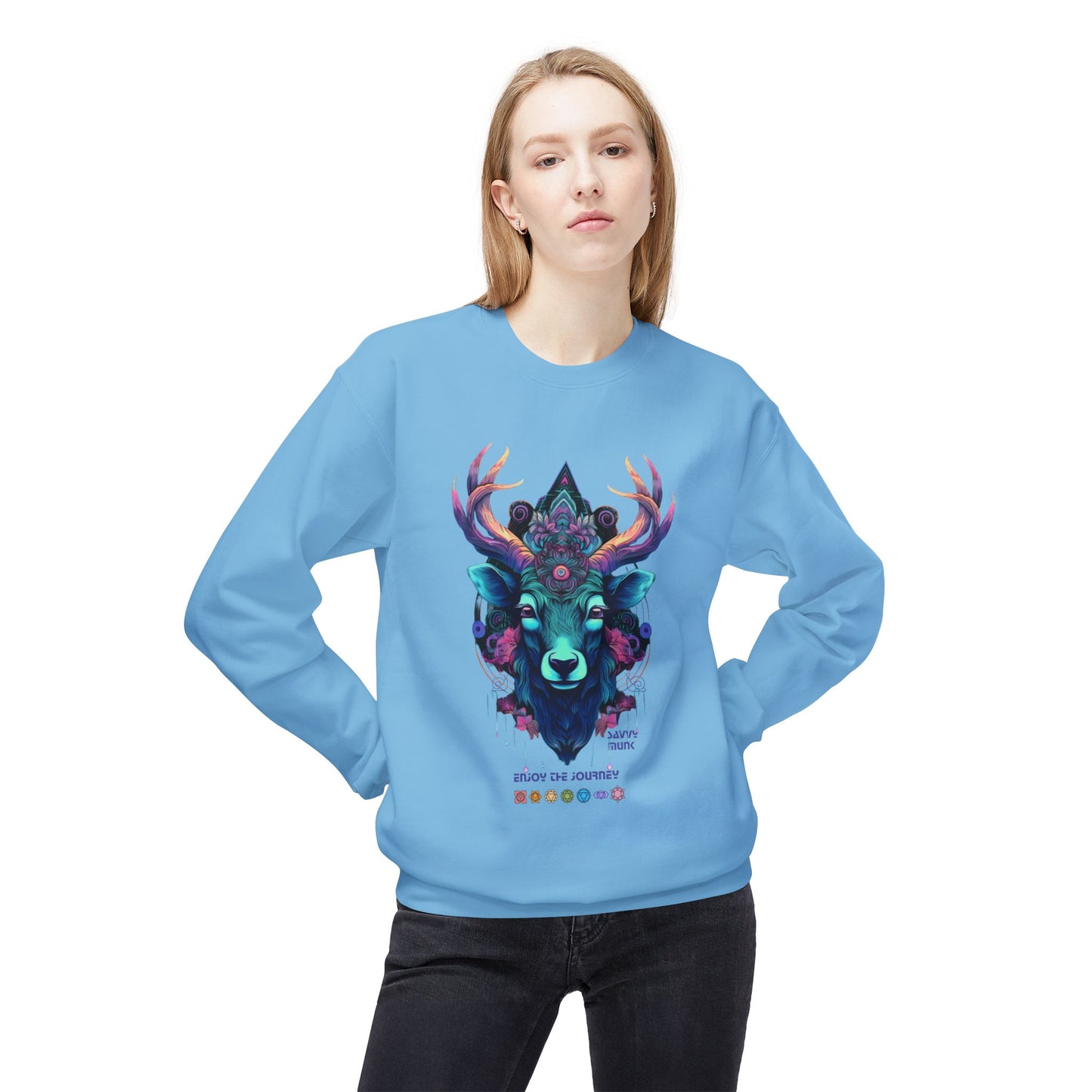Tranquility Deer - Unisex Fleece Crewneck Sweatshirt, Bohemian Style, Cozy Gift, Nature Lover Apparel, Fall Fashion, Art Sweatshirt