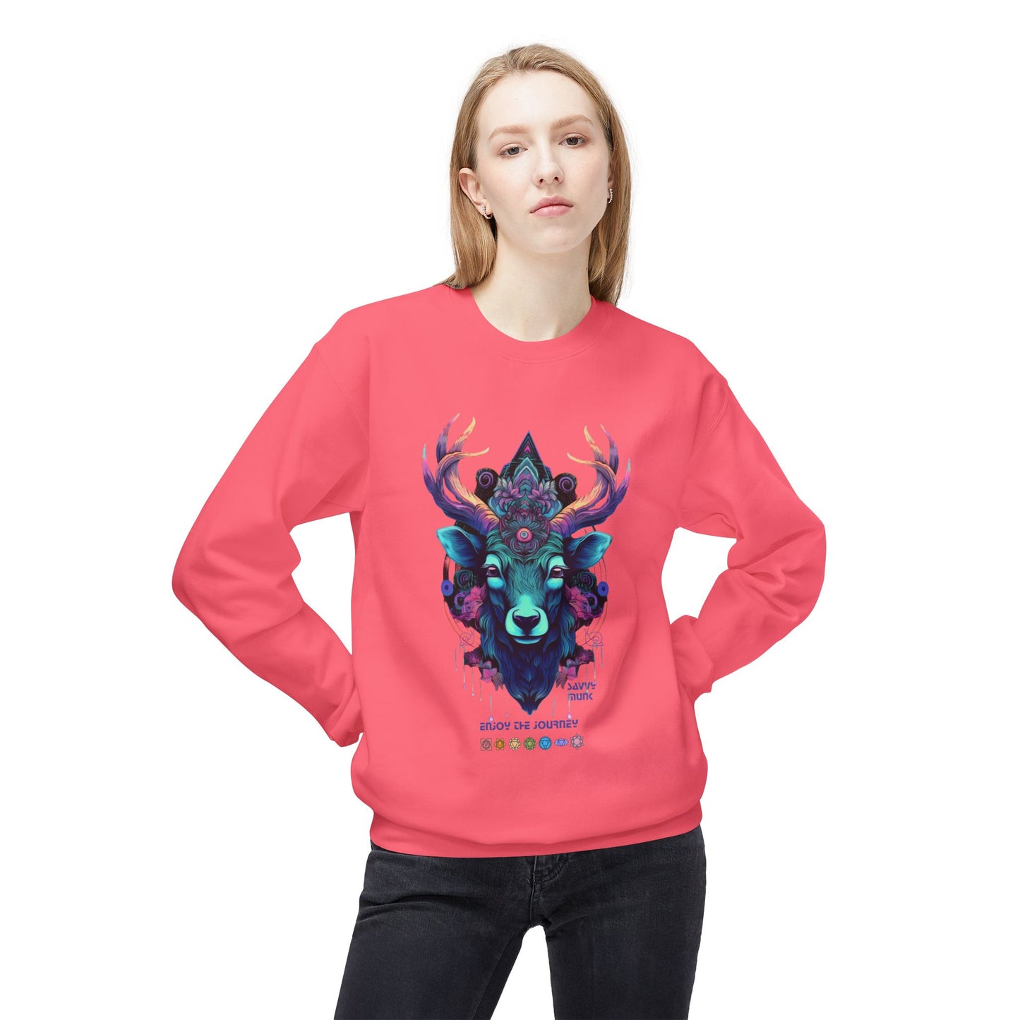 Tranquility Deer - Unisex Fleece Crewneck Sweatshirt, Bohemian Style, Cozy Gift, Nature Lover Apparel, Fall Fashion, Art Sweatshirt
