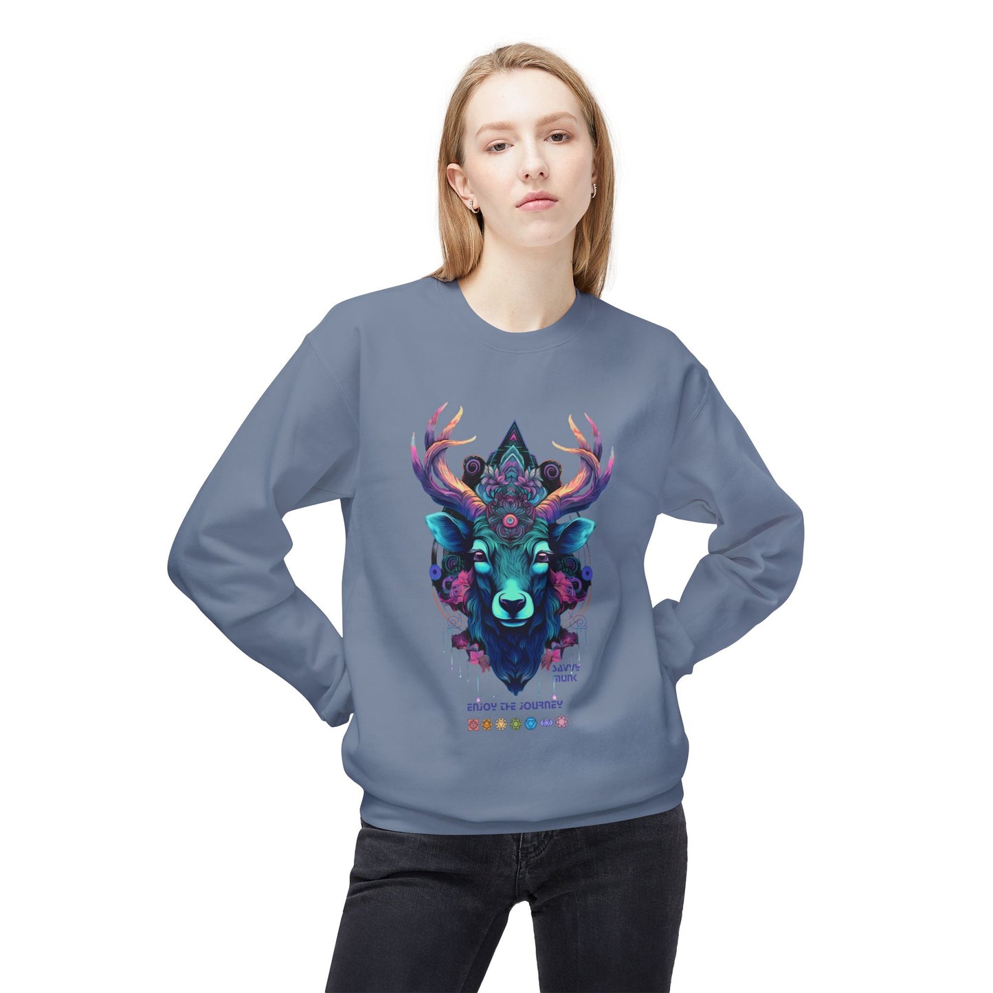 Tranquility Deer - Unisex Fleece Crewneck Sweatshirt, Bohemian Style, Cozy Gift, Nature Lover Apparel, Fall Fashion, Art Sweatshirt