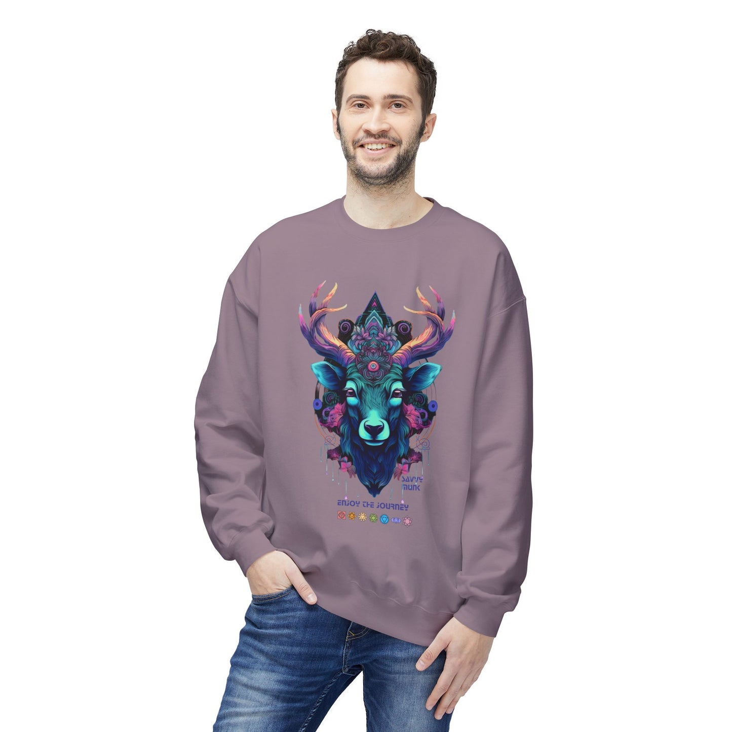 Tranquility Deer - Unisex Fleece Crewneck Sweatshirt, Bohemian Style, Cozy Gift, Nature Lover Apparel, Fall Fashion, Art Sweatshirt