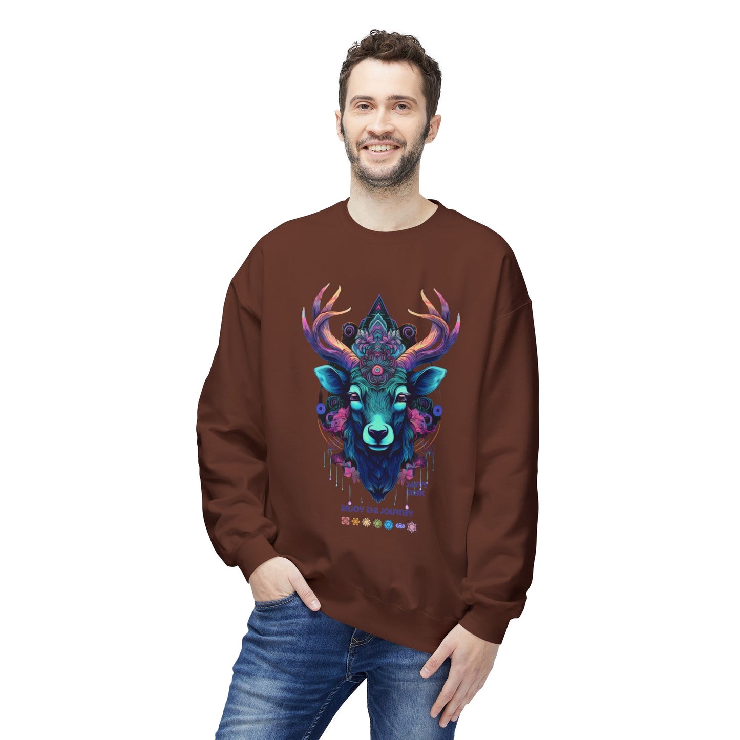 Tranquility Deer - Unisex Fleece Crewneck Sweatshirt, Bohemian Style, Cozy Gift, Nature Lover Apparel, Fall Fashion, Art Sweatshirt