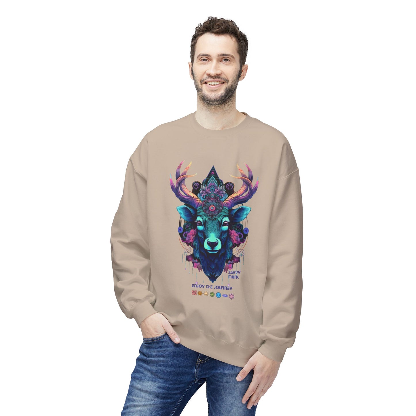Tranquility Deer - Unisex Fleece Crewneck Sweatshirt, Bohemian Style, Cozy Gift, Nature Lover Apparel, Fall Fashion, Art Sweatshirt
