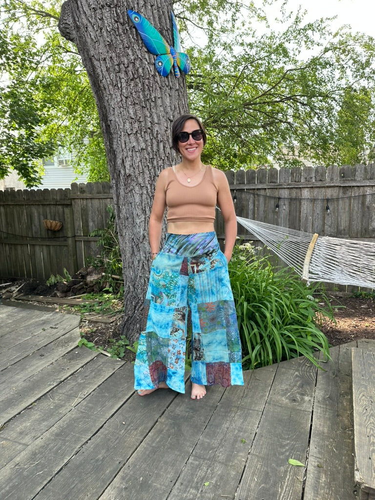 Mixed Jayapuri Patch Baggy Wide Leg Blue