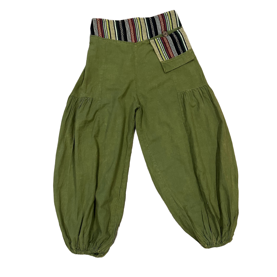 Cotton Flap Harem Pant - Olive