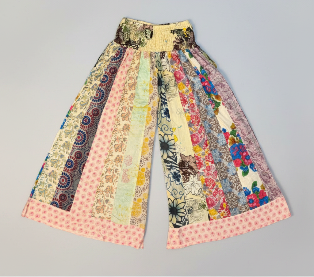 Savvy Munk Wildflower Wanderer Patchwork Palazzo Pants Flat Lay View