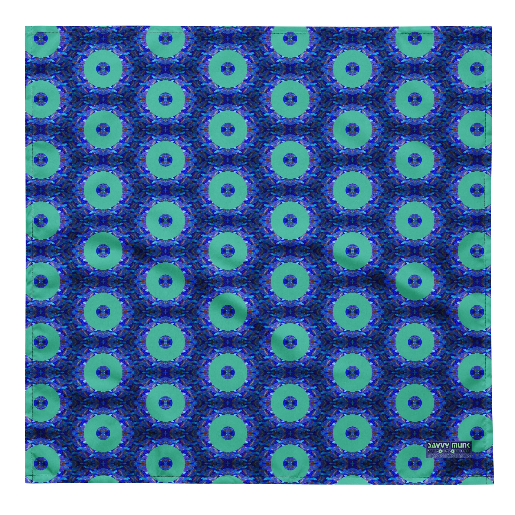 Savvy Munk Donut Remix - All-Over Print Bandana displayed flat, showcasing the full all-over graphic print design on premium fabric.