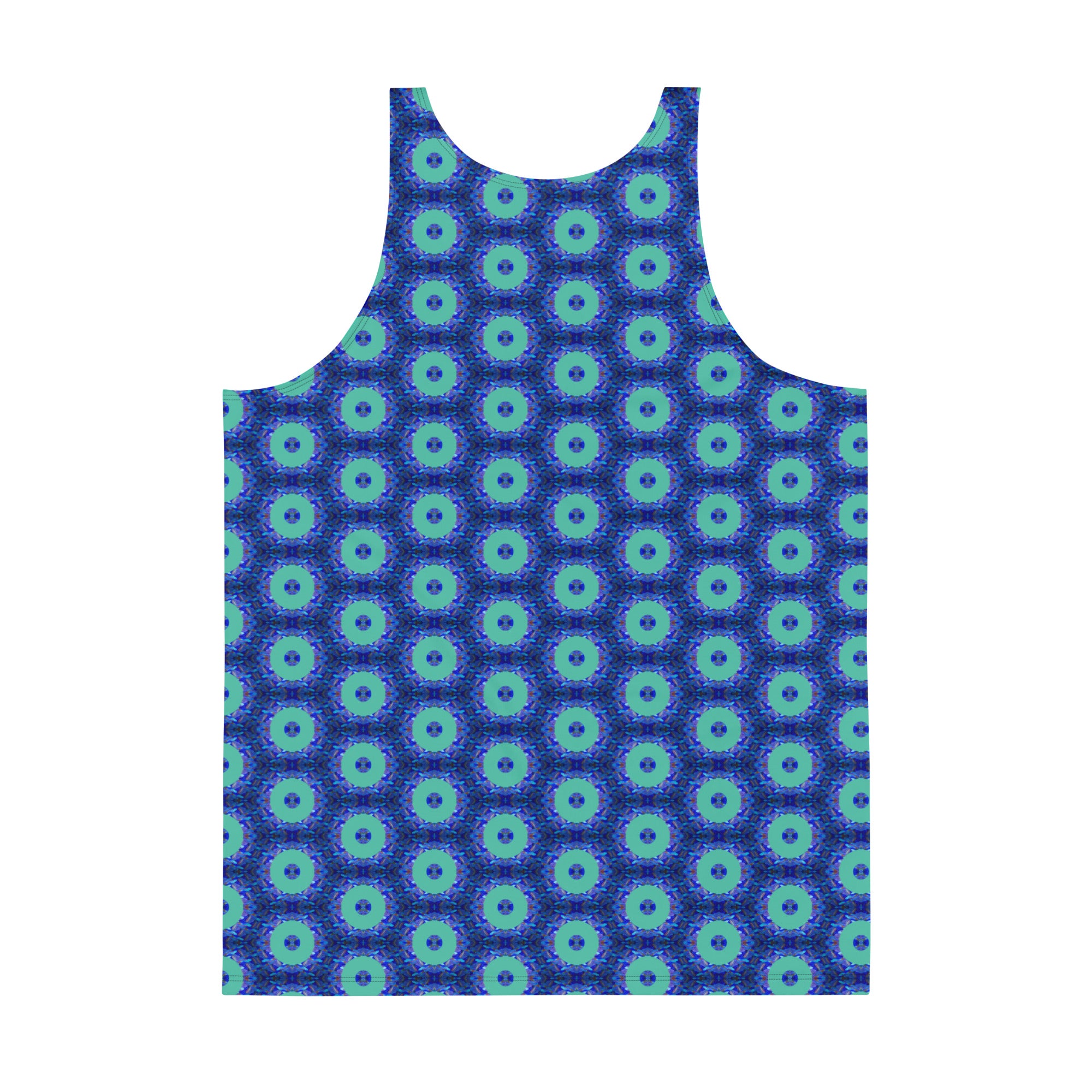 Model wearing the Savvy Munk Donut Remix - Unisex Tank Top, highlighting the bold graphic print and relaxed festival-ready fit in a lifestyle setting.