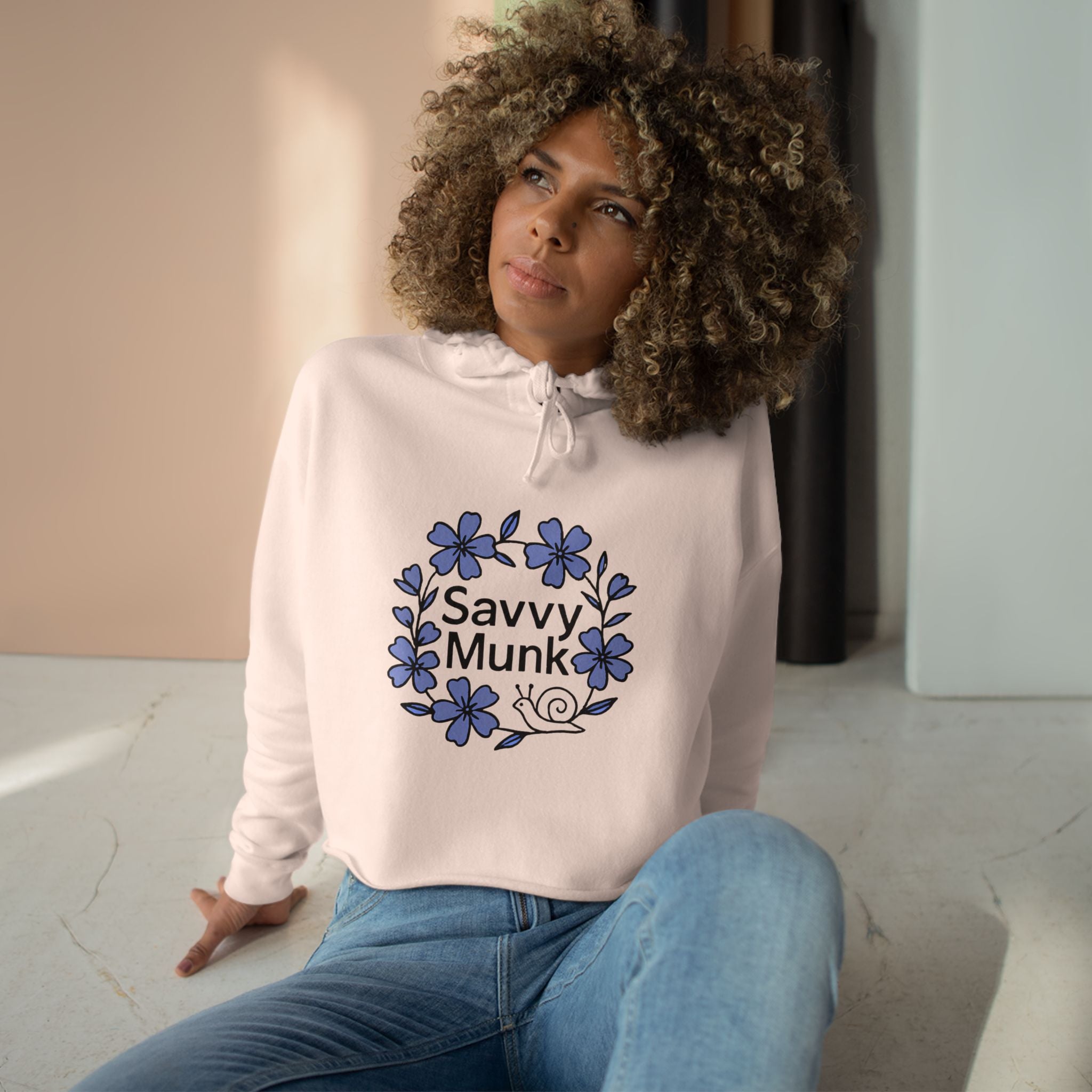 Periwinkle Snail Flower - Crop Hoodie - Savvy Munk - Joy Chasers Club