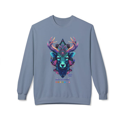 Tranquility Deer - Unisex Fleece Crewneck Sweatshirt, Bohemian Style, Cozy Gift, Nature Lover Apparel, Fall Fashion, Art Sweatshirt