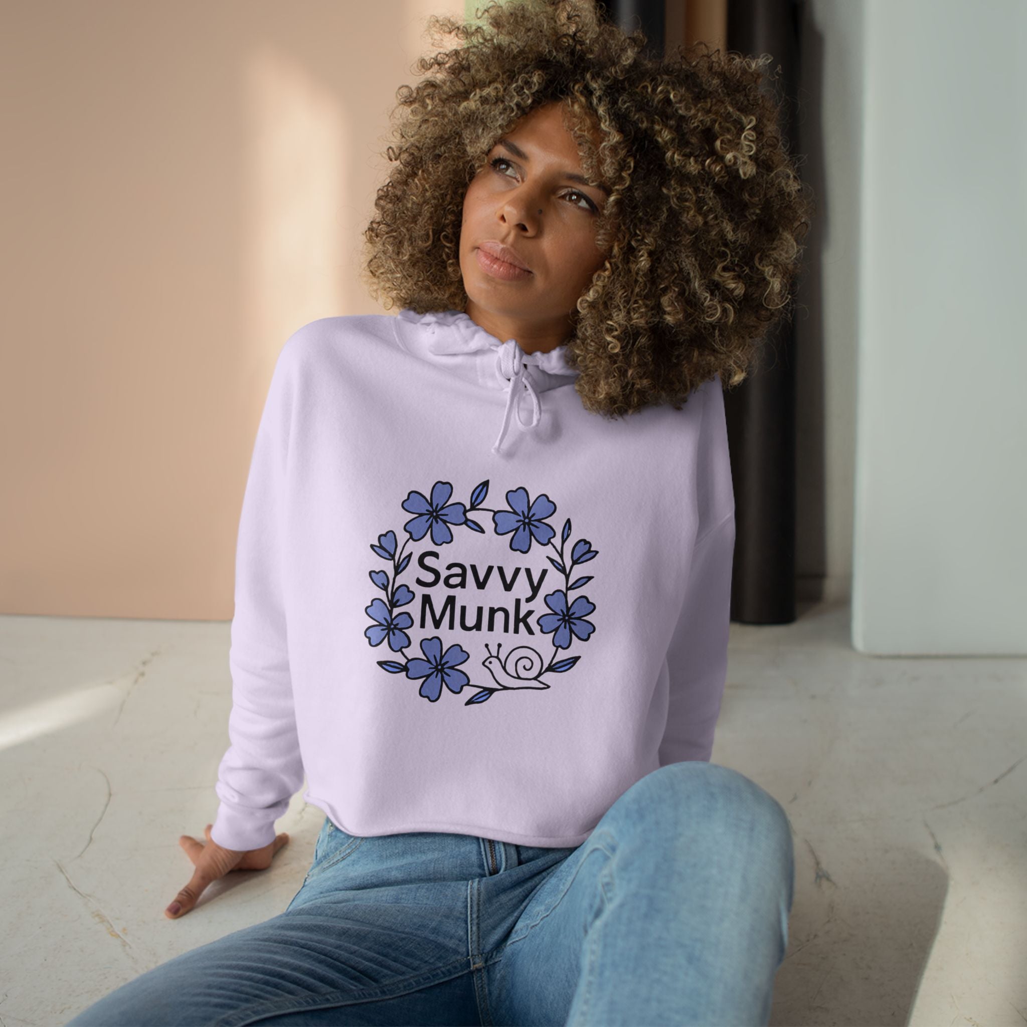Periwinkle Snail Flower - Crop Hoodie - Savvy Munk - Joy Chasers Club