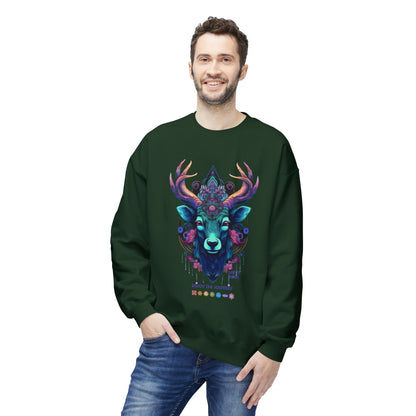 Tranquility Deer - Unisex Fleece Crewneck Sweatshirt, Bohemian Style, Cozy Gift, Nature Lover Apparel, Fall Fashion, Art Sweatshirt