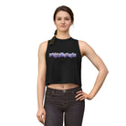 Model wearing the Savvy Munk POLYJAMORUS Women's Crop Top, highlighting the bold graphic print and festival-ready fit in a lifestyle setting.