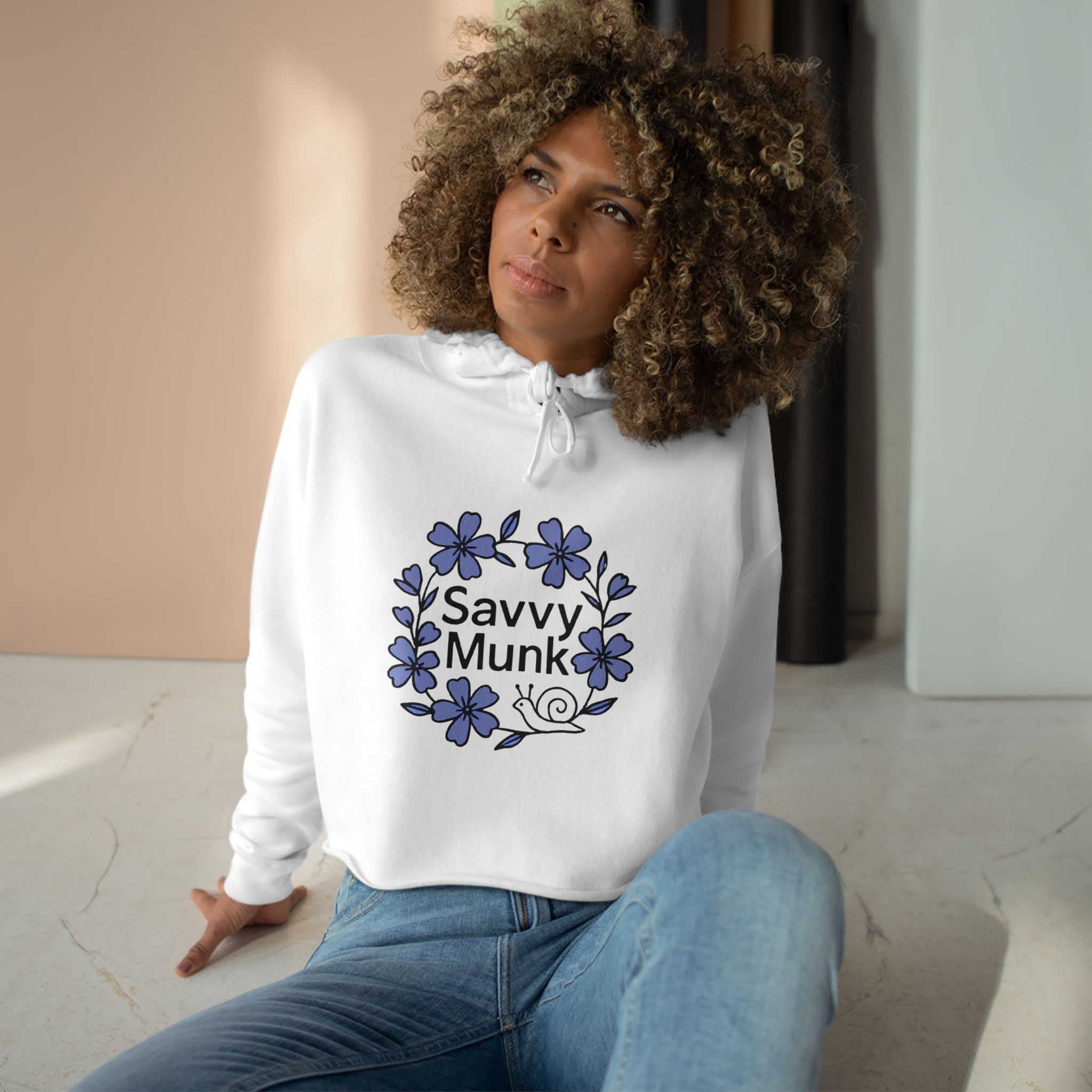 Periwinkle Snail Flower - Crop Hoodie - Savvy Munk - Joy Chasers Club