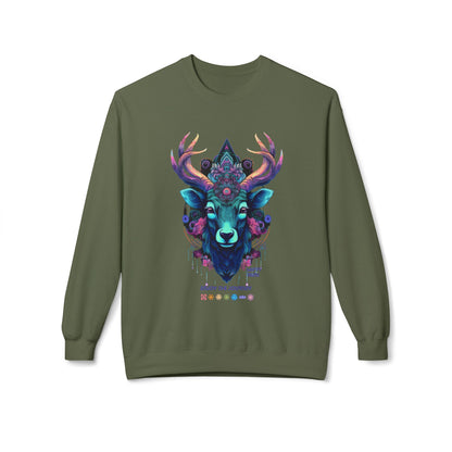 Tranquility Deer - Unisex Fleece Crewneck Sweatshirt, Bohemian Style, Cozy Gift, Nature Lover Apparel, Fall Fashion, Art Sweatshirt