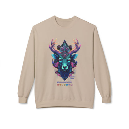 Tranquility Deer - Unisex Fleece Crewneck Sweatshirt, Bohemian Style, Cozy Gift, Nature Lover Apparel, Fall Fashion, Art Sweatshirt