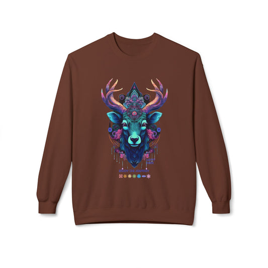 Tranquility Deer - Unisex Fleece Crewneck Sweatshirt, Bohemian Style, Cozy Gift, Nature Lover Apparel, Fall Fashion, Art Sweatshirt