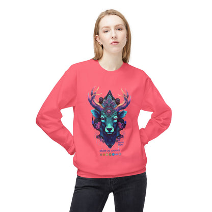 Tranquility Deer - Unisex Fleece Crewneck Sweatshirt, Bohemian Style, Cozy Gift, Nature Lover Apparel, Fall Fashion, Art Sweatshirt
