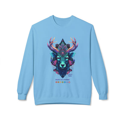 Tranquility Deer - Unisex Fleece Crewneck Sweatshirt, Bohemian Style, Cozy Gift, Nature Lover Apparel, Fall Fashion, Art Sweatshirt
