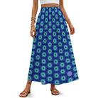 Savvy Munk Donut Remix - High Waist Maxi Skirt displayed flat, showcasing the full all-over graphic print design on premium fabric.