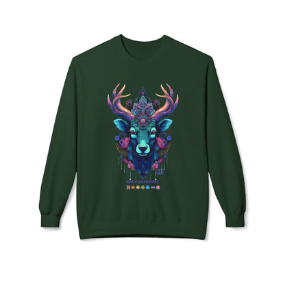 Tranquility Deer - Unisex Fleece Crewneck Sweatshirt, Bohemian Style, Cozy Gift, Nature Lover Apparel, Fall Fashion, Art Sweatshirt