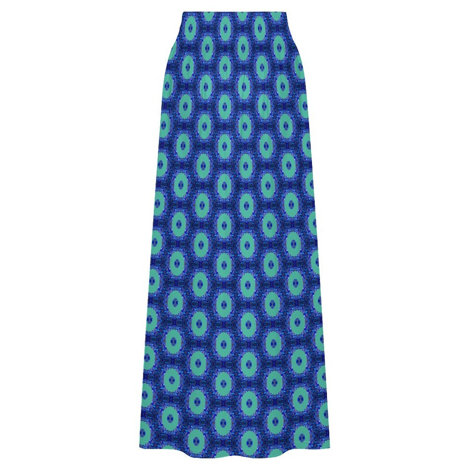Model wearing the Savvy Munk Donut Remix - High Waist Maxi Skirt, highlighting the bold graphic print and relaxed festival-ready fit in a lifestyle setting.