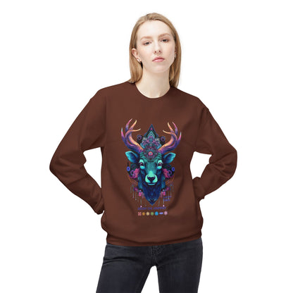 Tranquility Deer - Unisex Fleece Crewneck Sweatshirt, Bohemian Style, Cozy Gift, Nature Lover Apparel, Fall Fashion, Art Sweatshirt