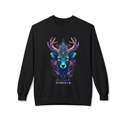 Tranquility Deer - Unisex Fleece Crewneck Sweatshirt, Bohemian Style, Cozy Gift, Nature Lover Apparel, Fall Fashion, Art Sweatshirt