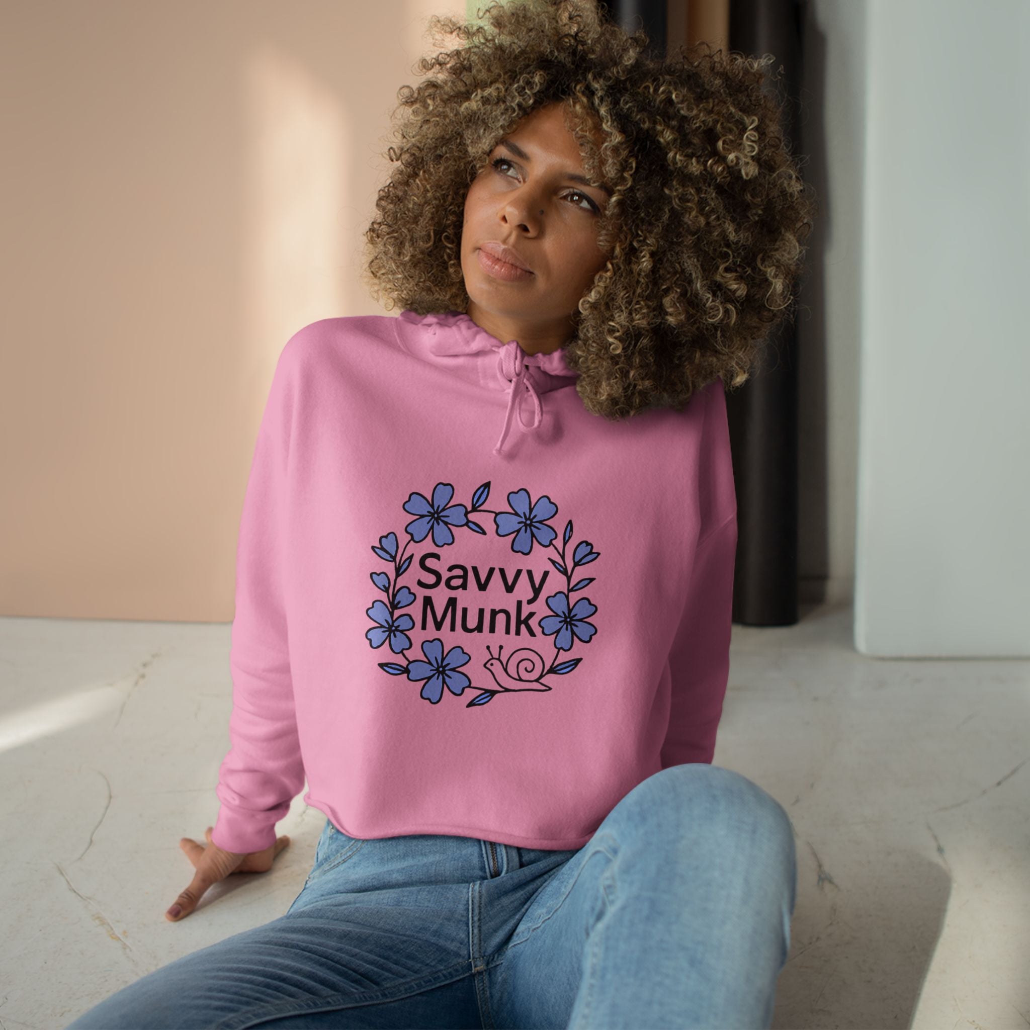 Periwinkle Snail Flower - Crop Hoodie - Savvy Munk - Joy Chasers Club