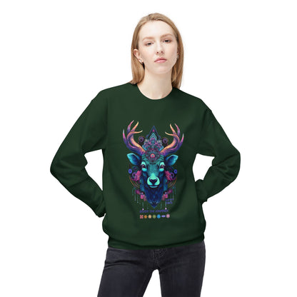Tranquility Deer - Unisex Fleece Crewneck Sweatshirt, Bohemian Style, Cozy Gift, Nature Lover Apparel, Fall Fashion, Art Sweatshirt