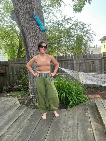 Cotton Flap Harem Pant - Olive