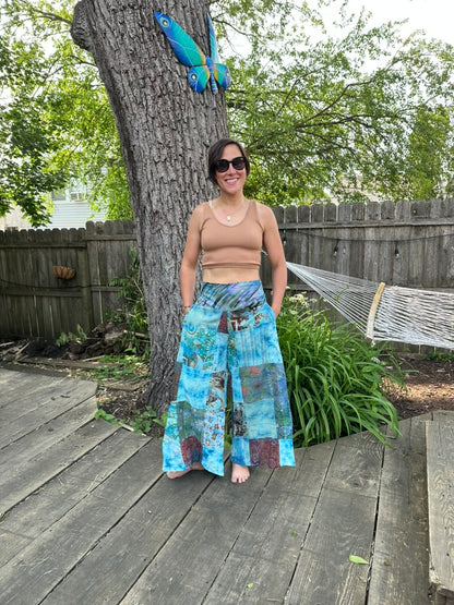 Mixed Jayapuri Patch Baggy Wide Leg Blue