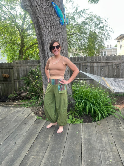 Cotton Flap Harem Pant - Olive