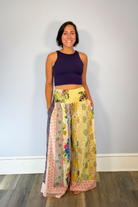 Savvy Munk Model April wearing Wildflower Wanderer Patchwork Palazzo Pants Front View