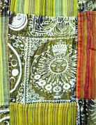 Savvy Munk Sage Sunburst Patchwork Drawstring Pants Pocket Art Close up