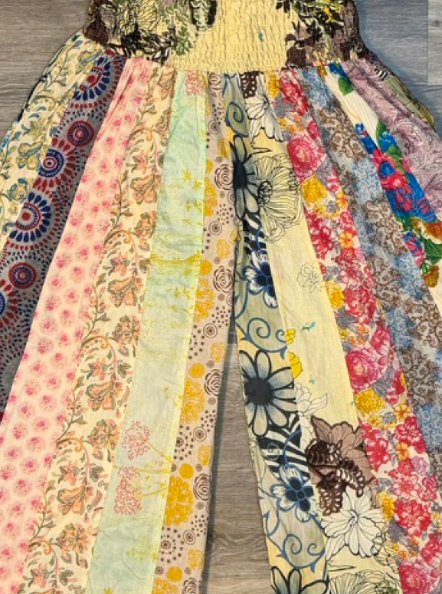 Savvy Munk Wildflower Wanderer Patchwork Palazzo Pants Close up