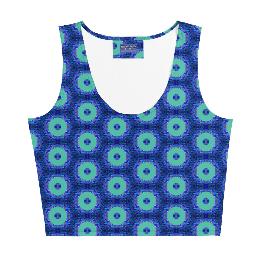 Savvy Munk Donut Remix - Crop Top displayed flat, showcasing the full all-over graphic print design on premium fabric.