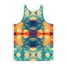 Model wearing the Savvy Munk Flowing Flower - Tank Top, highlighting the bold graphic print and relaxed festival-ready fit in a lifestyle setting.