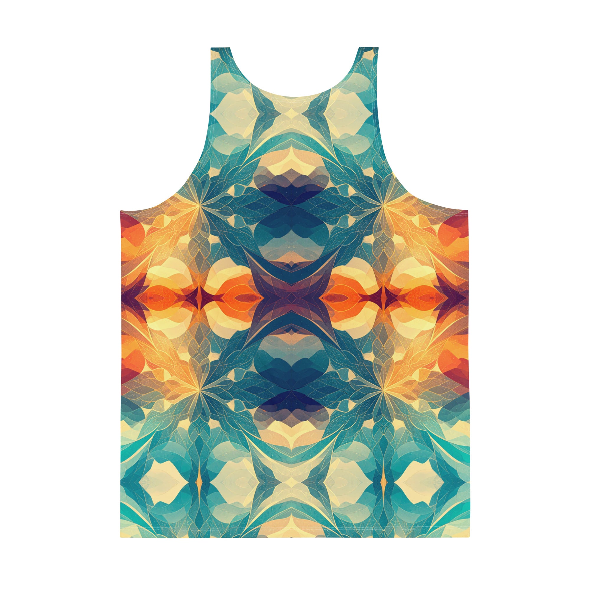 Model wearing the Savvy Munk Flowing Flower - Tank Top, highlighting the bold graphic print and relaxed festival-ready fit in a lifestyle setting.
