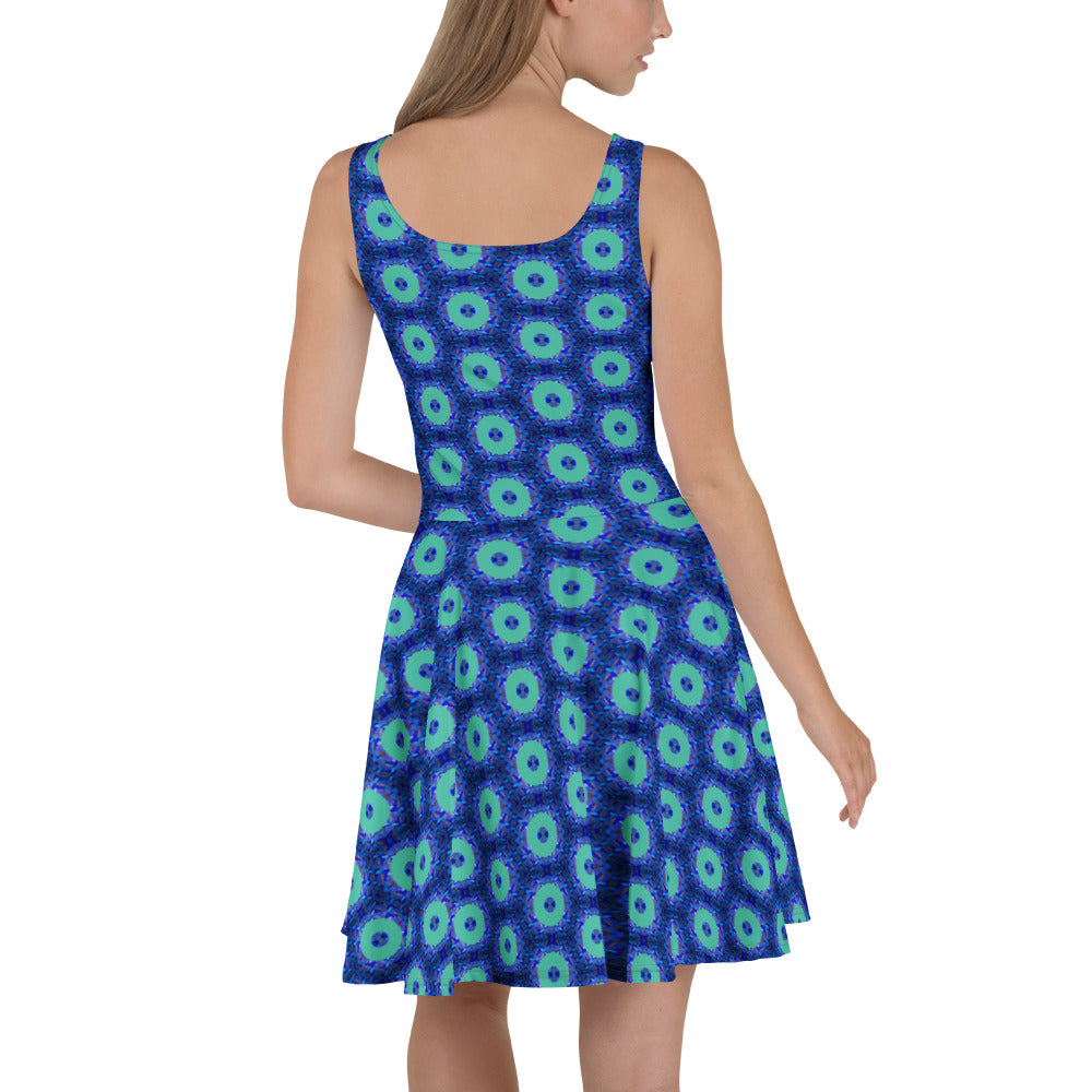 Model wearing the Savvy Munk Donut Remix - Skater Dress, highlighting the bold graphic print and relaxed festival-ready fit in a lifestyle setting.