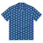 Savvy Munk Donut Remix - Button-Up Shirt displayed flat, showcasing the full all-over graphic print design on premium fabric.